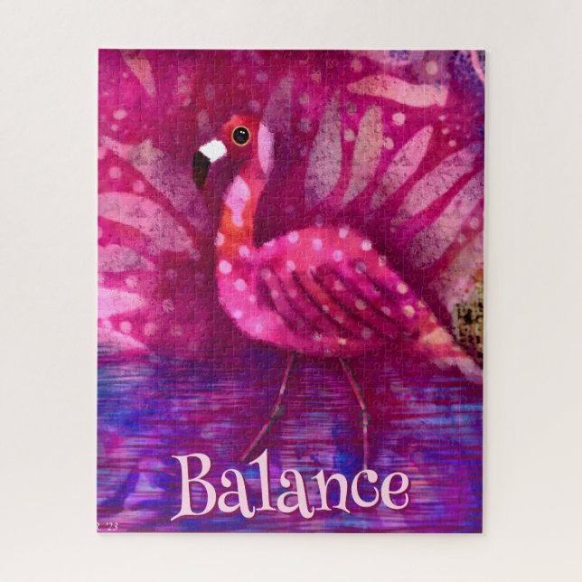 Quebra-cabeça Abstrato cor-de-rosa-branco Flamingo personalizado (Vertical)