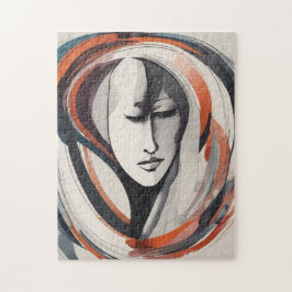 Quebra-cabeça Abstrato de Arte de Muro Azul Marrom Face da Mulhe