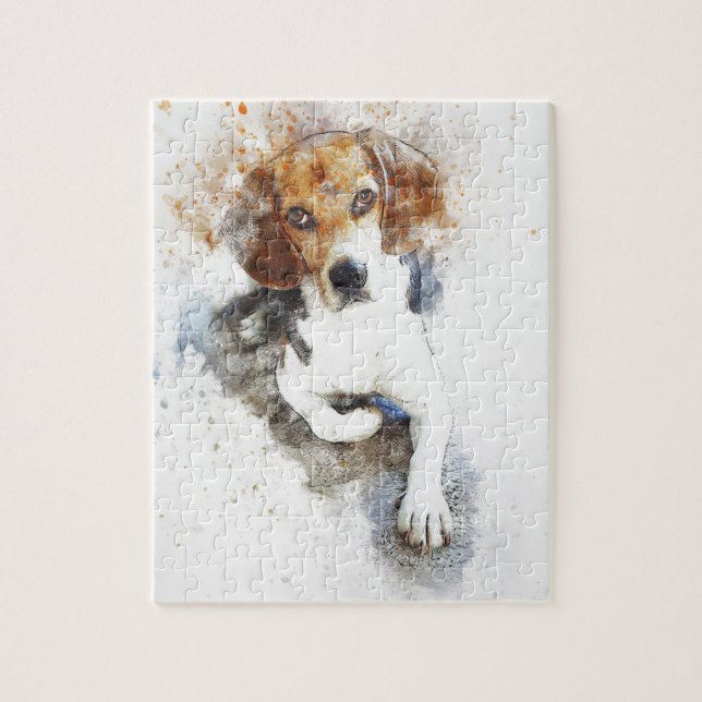 Quebra-cabeça Abstrato de Cão de Beagle de Aquarela (Vertical)