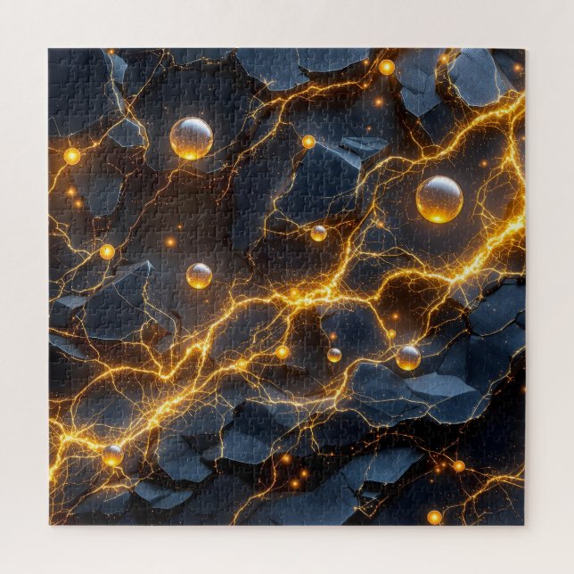 Quebra-cabeça Abstrato de energia elétrica com raios Ouro (Vertical)