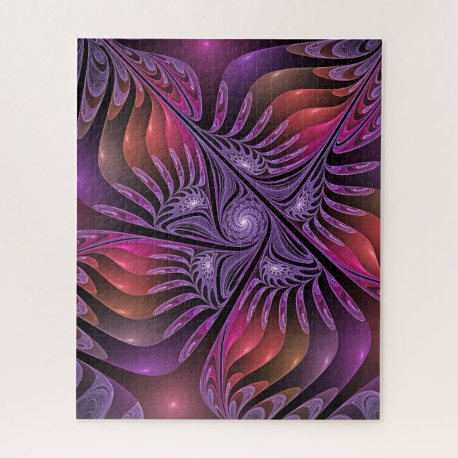 Quebra-cabeça Abstrato de Fantasia Colorida Fractal Roxo (Vertical)