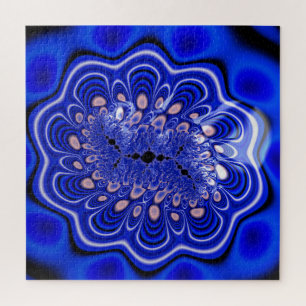 Quebra-cabeça Abstrato de Flor Fractal Holográfico Elétrico Azul