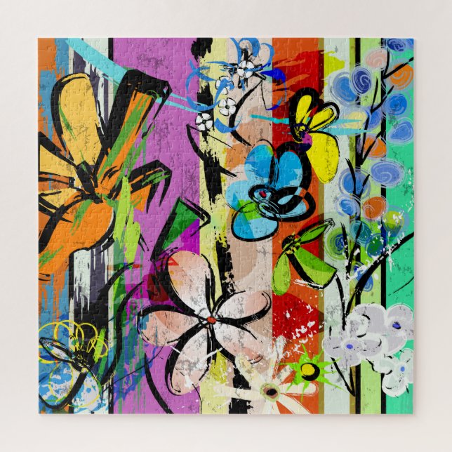 Quebra-cabeça Abstrato de Flores, Composição de Linhas Geométric (Vertical)