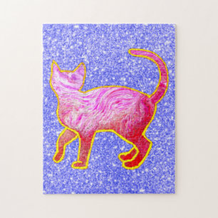 Quebra-cabeça Abstrato de gato rosa com revestimento de ouro com