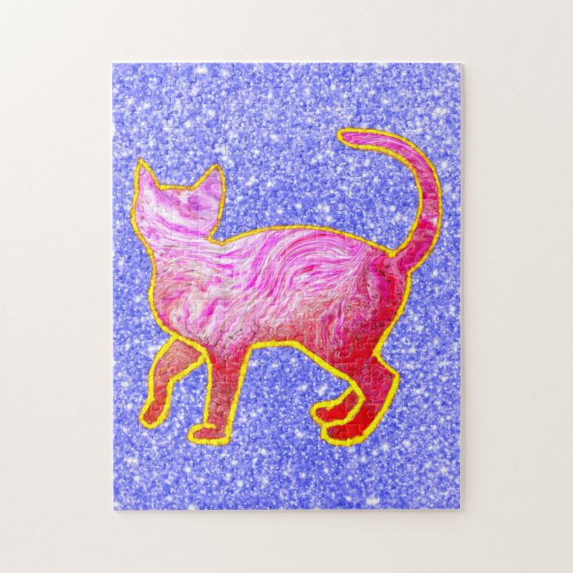 Quebra-cabeça Abstrato de gato rosa com revestimento de ouro com (Vertical)