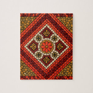 Quebra-cabeça Abstrato de mosaico Arte Floral vermelha e marrom