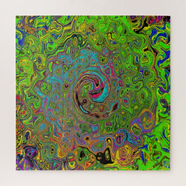 Quebra-cabeça Abstrato do Groovy Verde limão e espiral azul (Vertical)