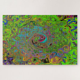 Quebra-cabeça Abstrato do Groovy Verde limão e espiral azul