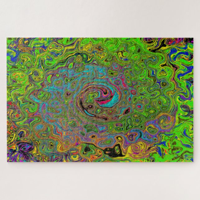 Quebra-cabeça Abstrato do Groovy Verde limão e espiral azul (Horizontal)