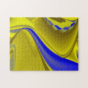 Quebra-cabeça abstrato em azul-amarelo-dourado