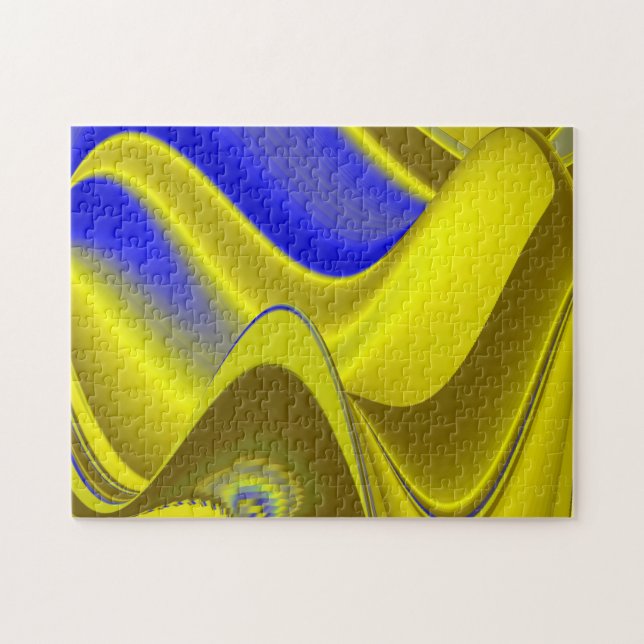 Quebra-cabeça abstrato em azul-amarelo-dourado (Horizontal)