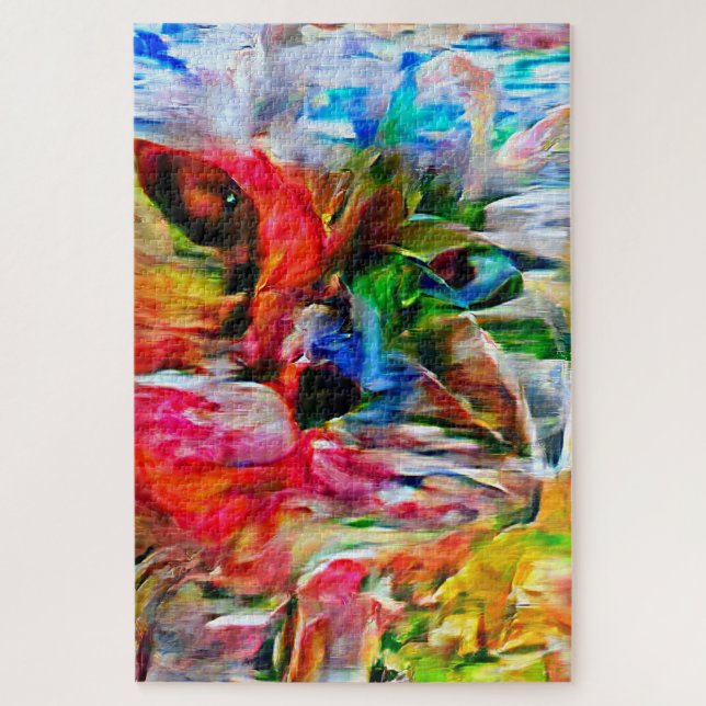 Quebra-cabeça Abstrato Expressionista Colorida Cat Art Impressão (Vertical)