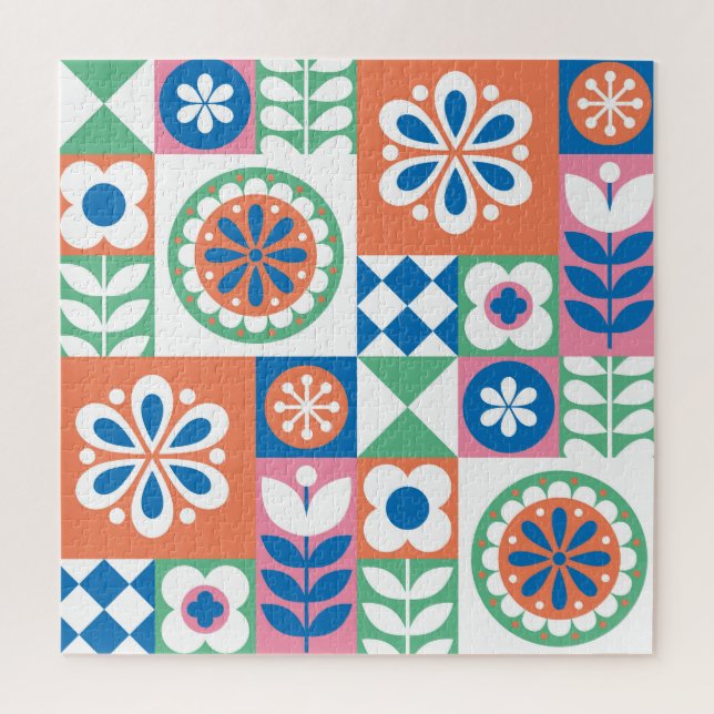 Quebra-cabeça Abstrato Floral, Scandinávia Folk Design. (Vertical)