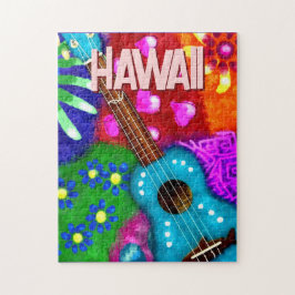 Quebra-cabeça Abstrato Funky Ukulele Floral Roxo Tropical