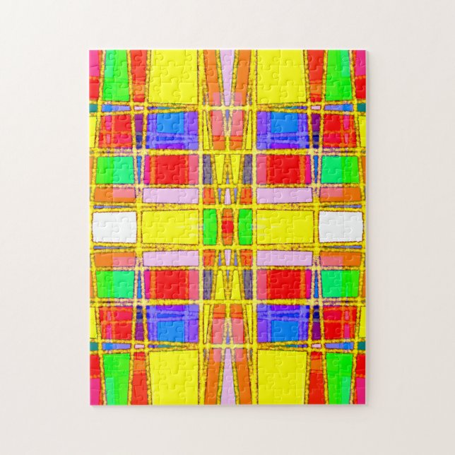 Quebra-cabeça Abstrato Geométrico Contemporâneo Dourado/Azul/Ama (Vertical)