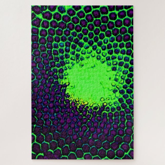Quebra-cabeça Abstrato Honeycomb Design verde e roxo (Vertical)