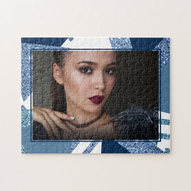 Quebra-cabeça abstrato Luxe dos anos 80 | Turquesa e Marinho Blu (Horizontal)