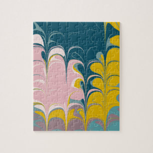 Quebra-cabeça Abstrato Marble Modern Ebru Padrão Teal e Rosa