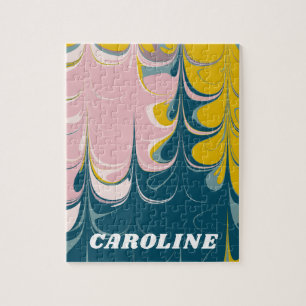 Quebra-cabeça Abstrato Marble Modern Ebru Padrão Teal e Rosa