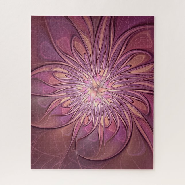 Quebra-cabeça Abstrato Modern Floral Arte Fractal Cores de Berry (Vertical)