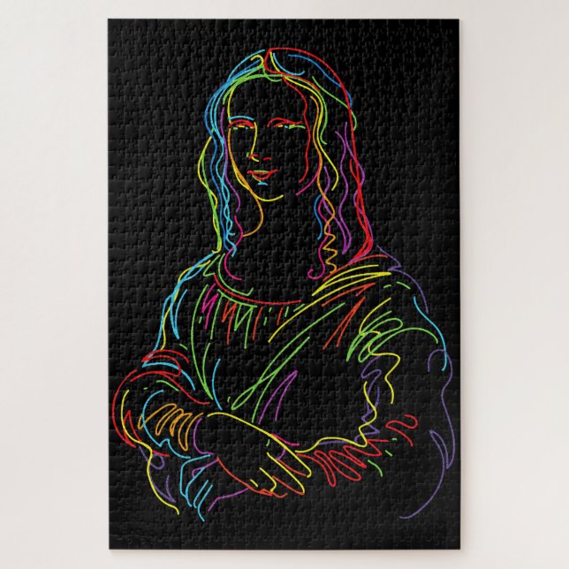 Quebra-cabeça Abstrato Neon Mona Lisa Line Art (Vertical)
