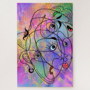 Quebra-cabeça Abstrato Pessoas Face Moods - Desenho De Estilo De