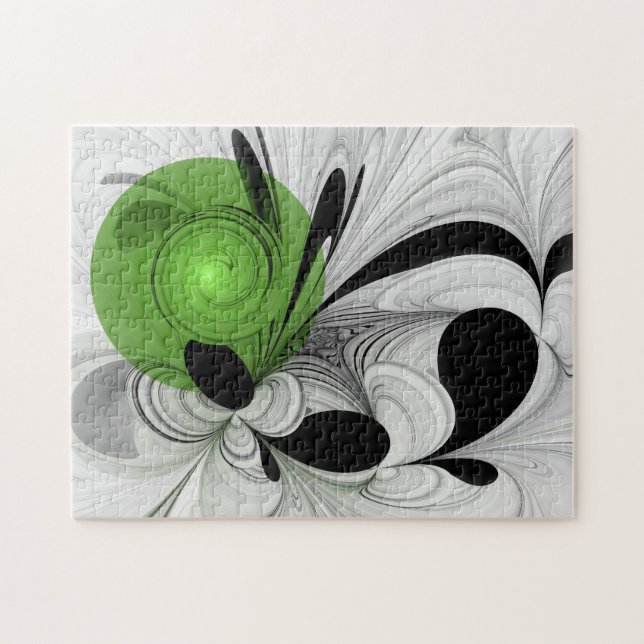 Quebra-cabeça Abstrato preto e branco com arte frontal verde (Horizontal)