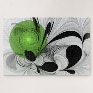 Quebra-cabeça Abstrato preto e branco com arte frontal verde