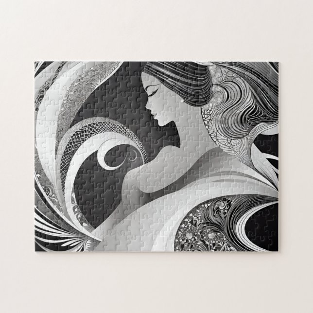 Quebra-cabeça Abstrato preto e branco rodopia da beleza moderna (Horizontal)