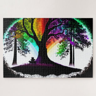Quebra-cabeça Abstrato Rainbow Eucalyptus Árvore Fundo Branco