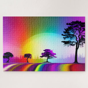 Quebra-cabeça Abstrato Rainbow Road Past Black and Purple Trees