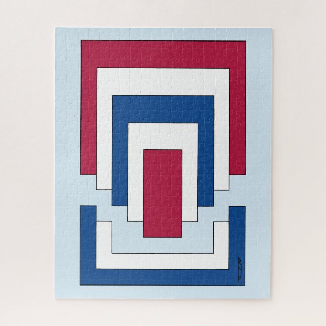 Quebra-cabeça Abstrato retângulo em vermelho, branco e azul (Vertical)