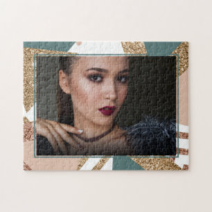 Quebra-cabeça abstrato retroativo 80s   Foto verde e Dourada dos