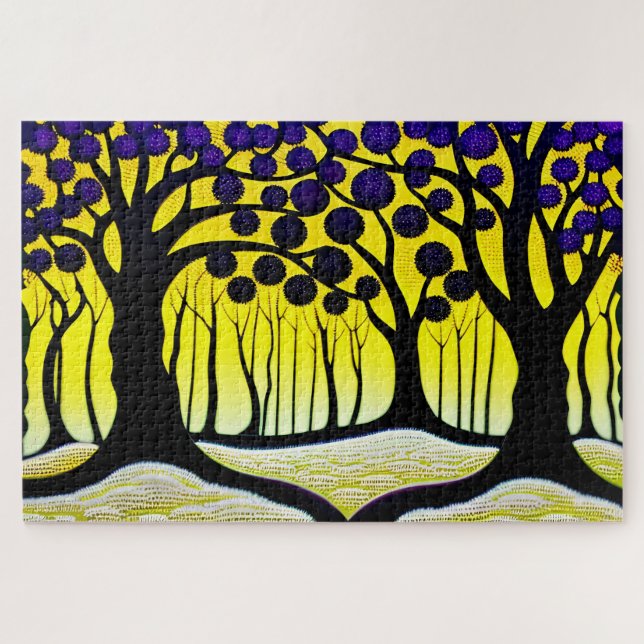 Quebra-cabeça Abstrato Roxo e Terra do Paraíso Florestal Amarelo (Horizontal)