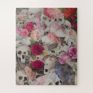 Quebra-cabeça Abstrato Skulls e Rosas Floral