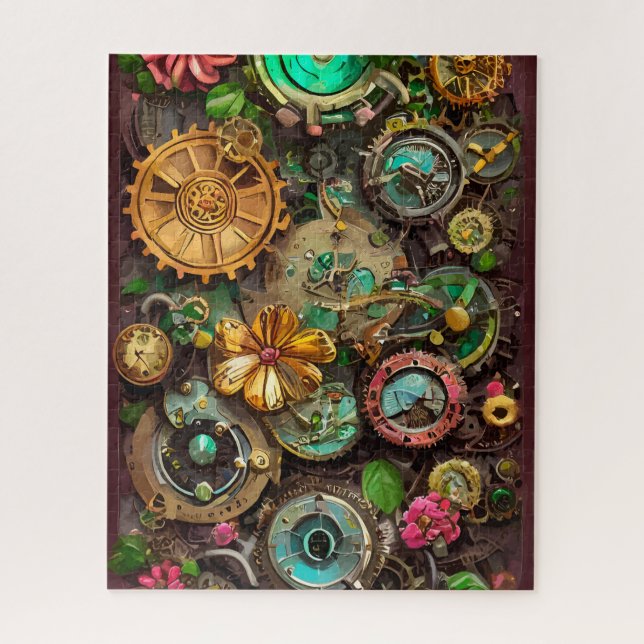Quebra-cabeça Abstrato Surreal Gears Flowers Steampunk Art (Vertical)