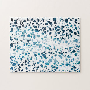 Quebra-cabeça Abstrato Terrazzo Mosaico Marinho e padrão azul c