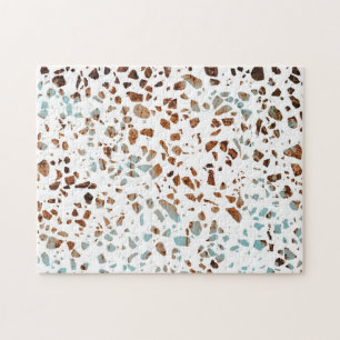 Quebra-cabeça Abstrato Terrazzo Mosaico Rust Brown & Blue Padrã