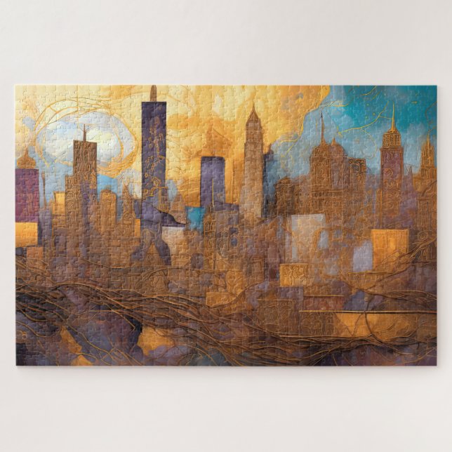 Quebra-cabeça Abstrato Watercolor Painting Dark Cityscape (Horizontal)