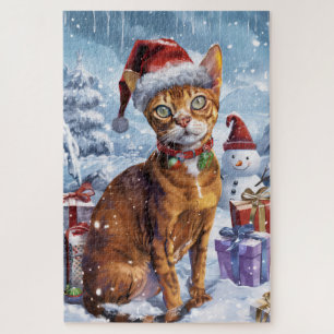 Quebra-cabeça Abyssinian Cat Winter Wonderland Natal Joy