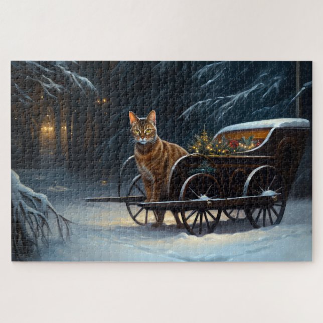 Quebra-cabeça Abyssinian Snowy Sleigh Passeia Decência de Natal (Horizontal)