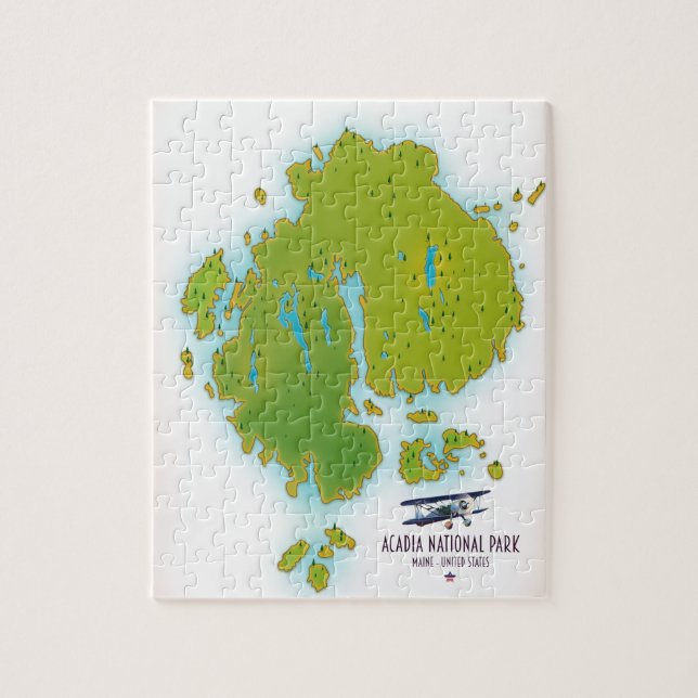 Quebra-cabeça Acadia, mapa de Viagem do Maine National Park (Vertical)