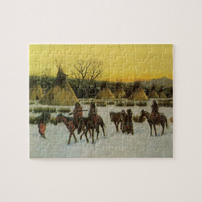 Quebra-cabeça Acampamento Sioux em Wounded Knee por John Hauser (Horizontal)