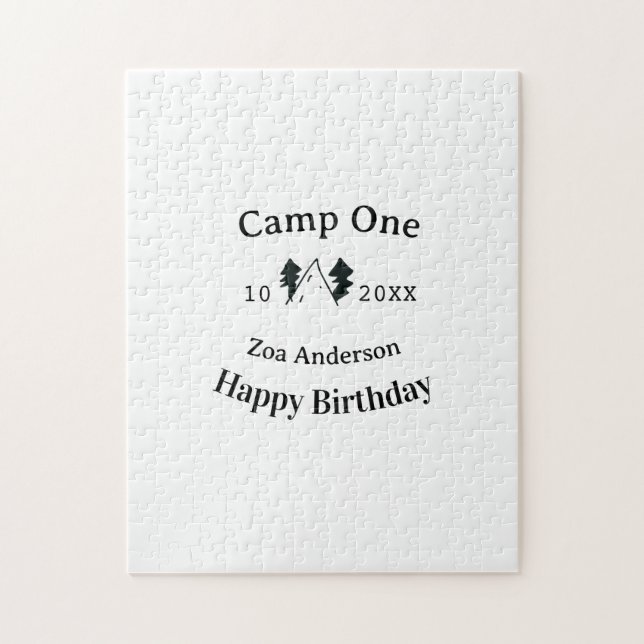 Quebra-cabeça Acampamento um feliz aniversário nome data aventur (Vertical)