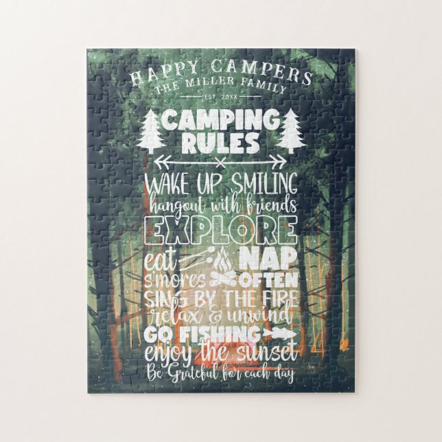 Quebra-cabeça Acampantes Felizes | Regras de Acampamento do Nome (Vertical)