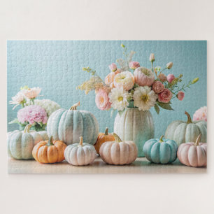 Quebra-cabeça Ação de Graças Pastel Pumpkins e Arranjo Floral