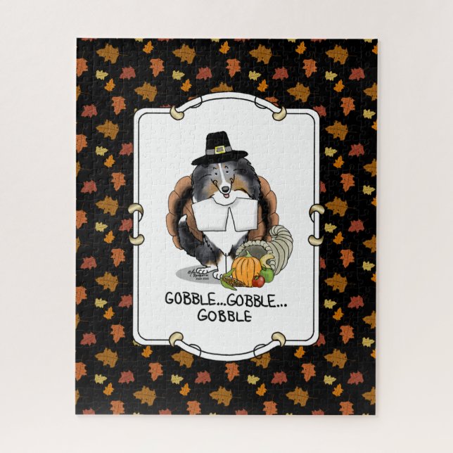 Quebra-cabeça Ação de Graças Shetland Sheepdog (Blue Merle) Engr (Vertical)