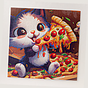 Quebra-cabeça Adicionar Texto de Nome, Pizza Engraçada De Gato