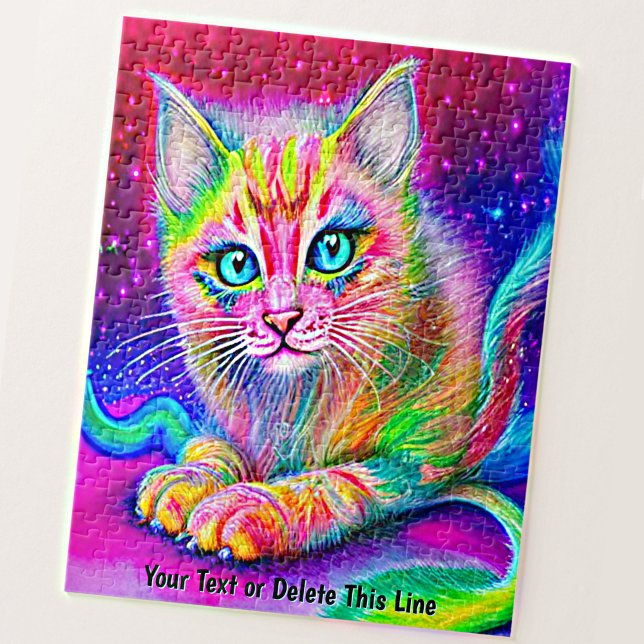 Quebra-cabeça Adicionar texto de nome, Rainbow Neon Cat Kitten c (Criador carregado)