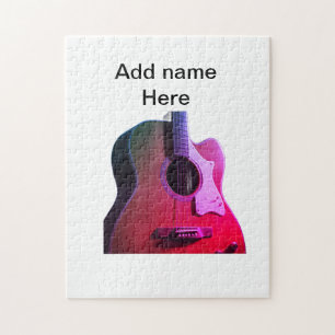 Quebra-cabeça Adicione o nome do texto guitarra acústica castanh
